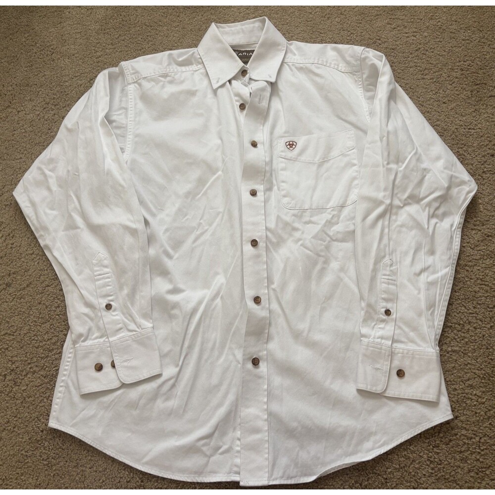 Ariat Mend White Button Down Shirt Small Long Sleeve Casual Cotton
